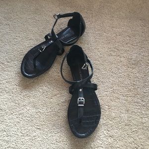 Antonio Melani black leather flat strappy sandals